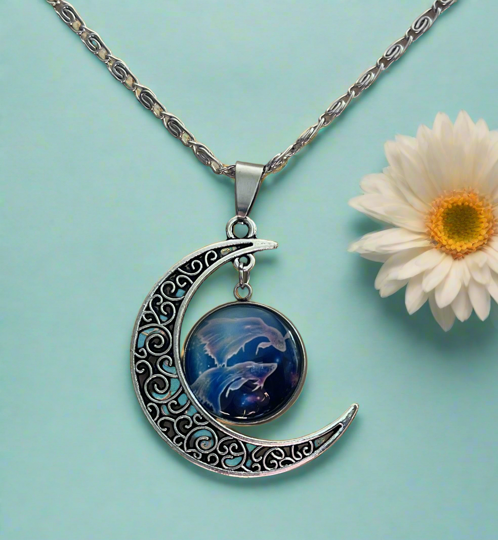 Pisces Constellation Moon Pendant & Necklace