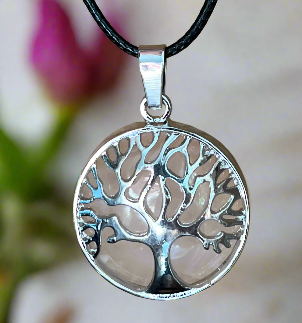 Rose Quartz Tree Of Life Necklace