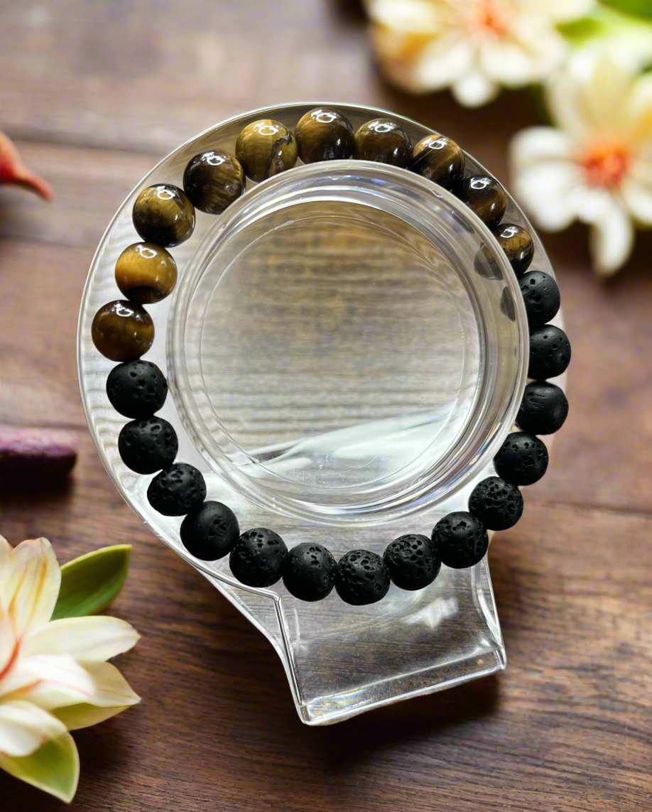 Tiger Eye & Lava Beads Handmade Crystal Reiki Healing  Bracelet