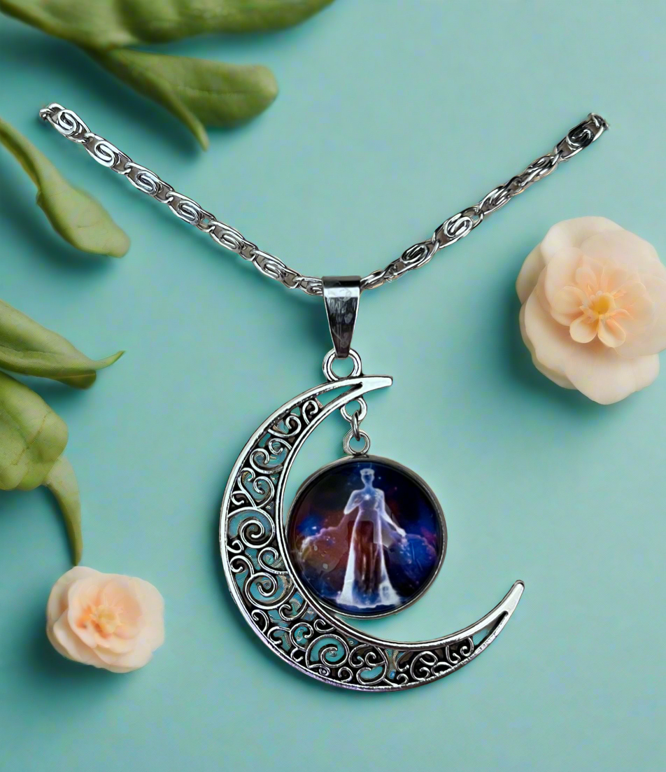 Virgo Constellation Moon Pendant & Necklace