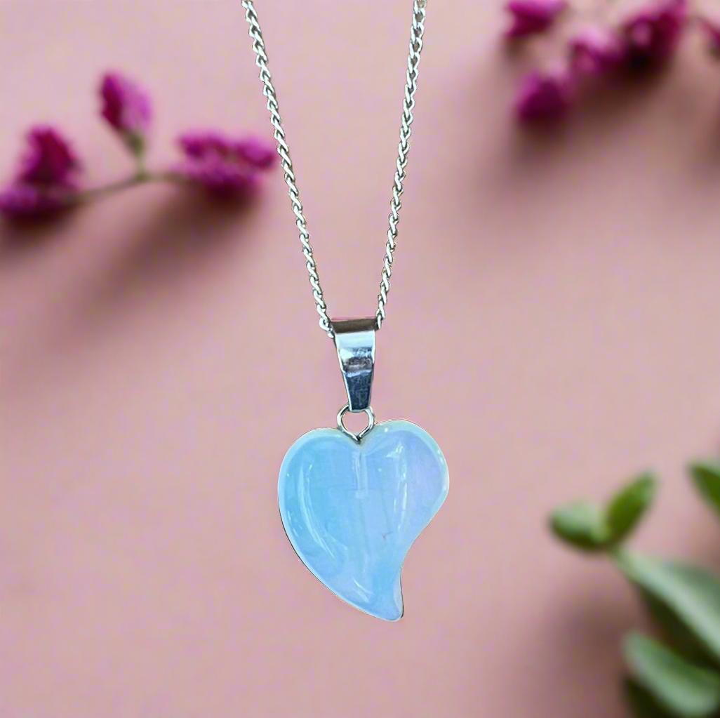 Opalite Heart Pendant & Stirling Silver Necklace