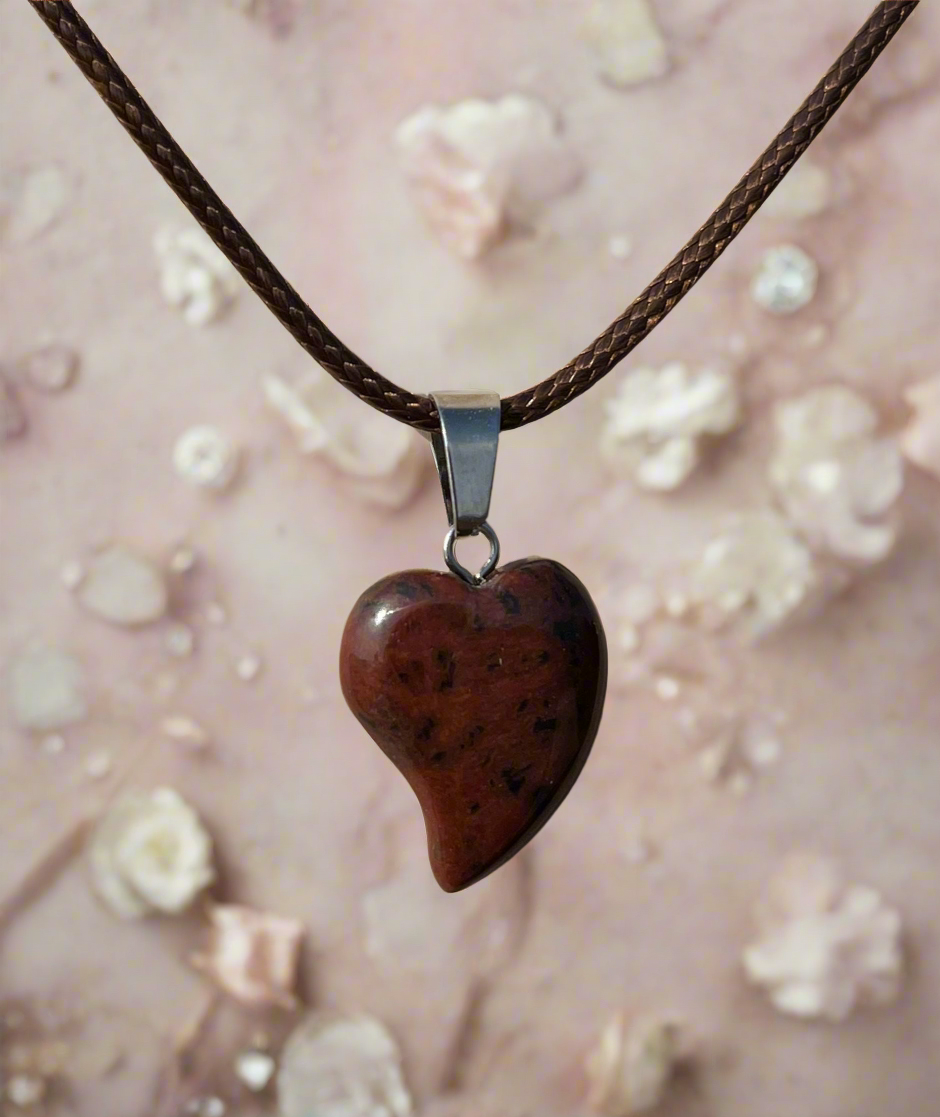 Red Obsidian Heart Pendant & Cord Necklace