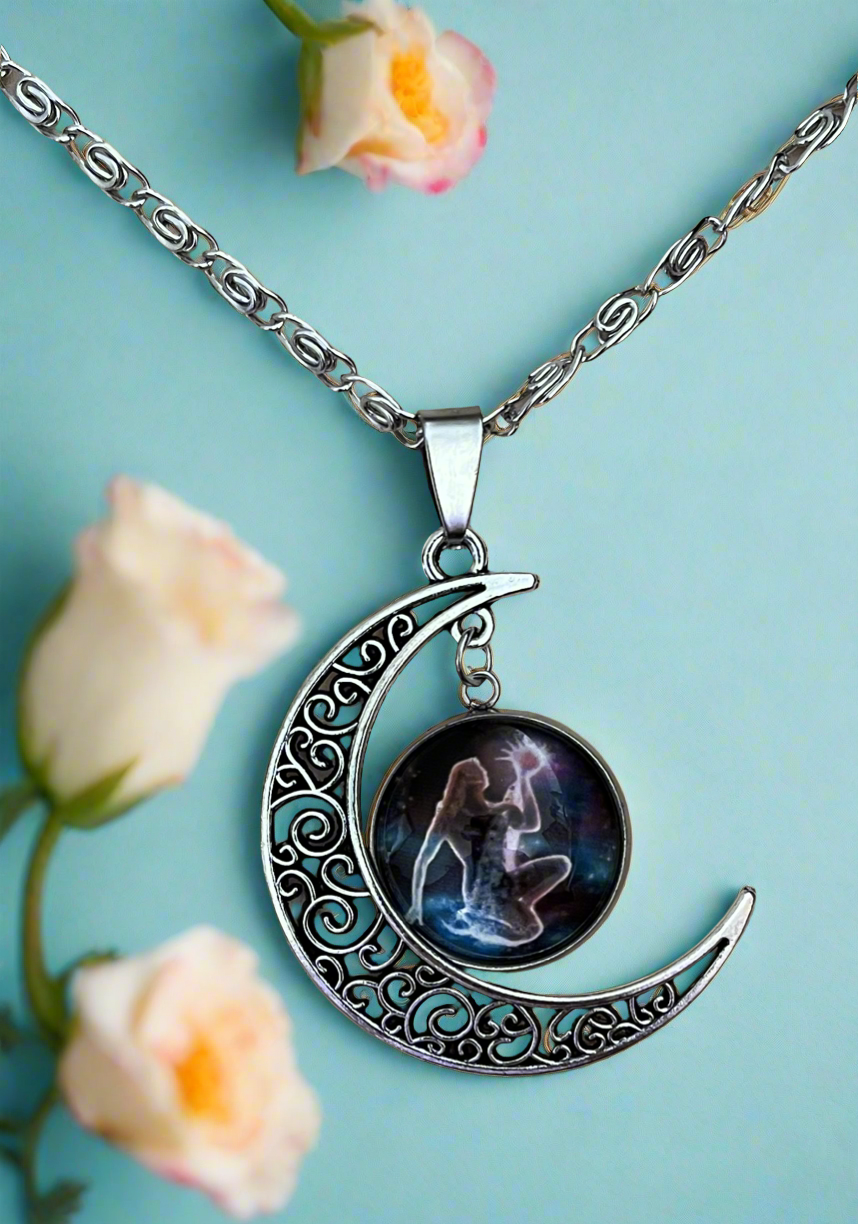 Aquarius Constellation Moon Pendant & Necklace