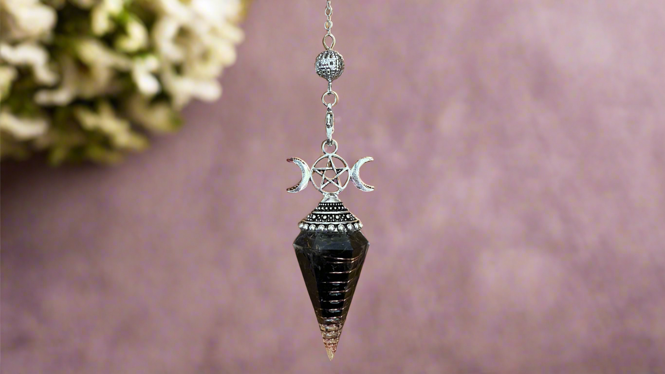 Black Obsidian Pendulum With The Triple Moon Symbolism