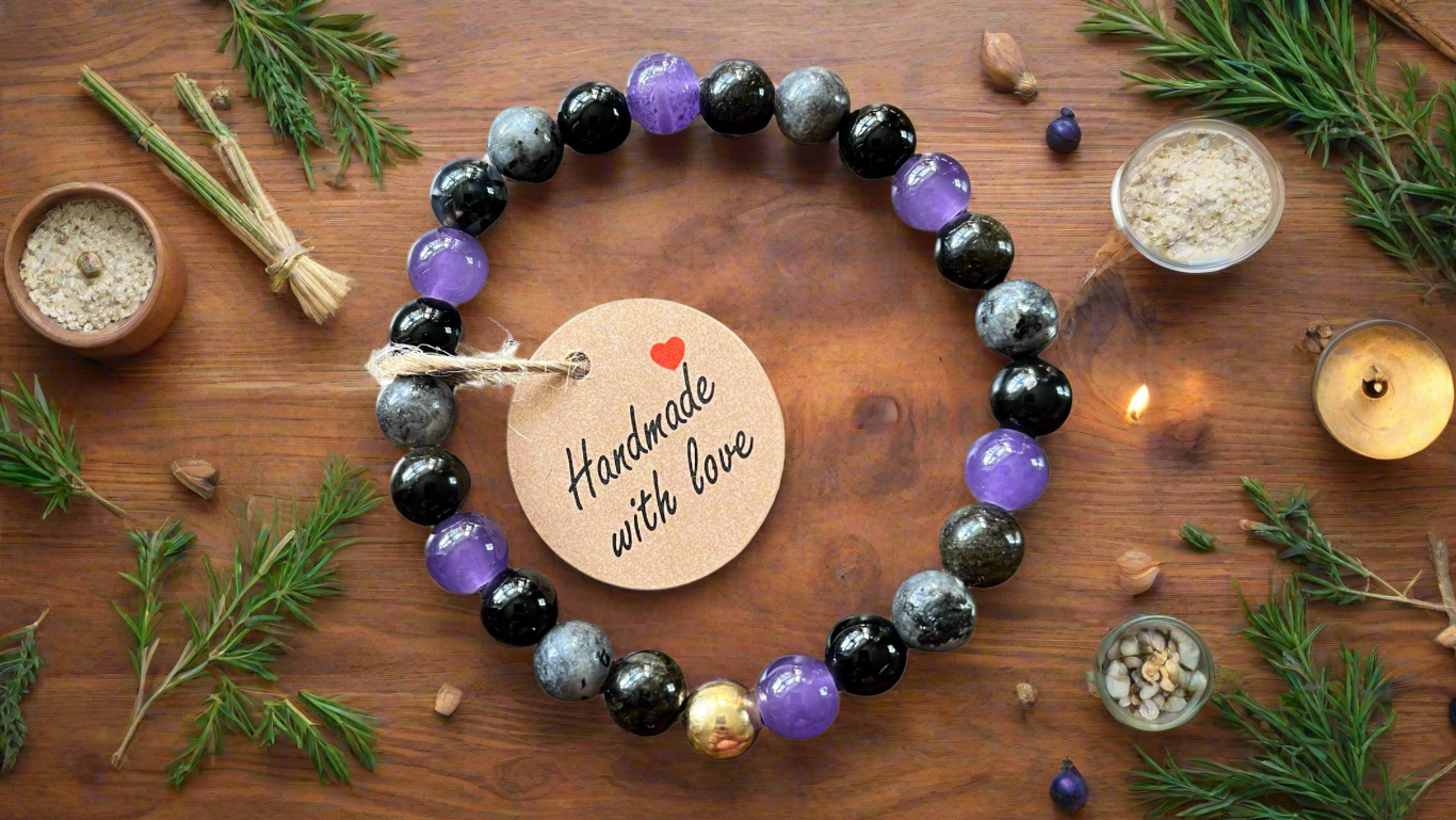 🎃 Mystic Veil – Halloween Protection & Intuition Handmade Crystal Reiki Bracelet