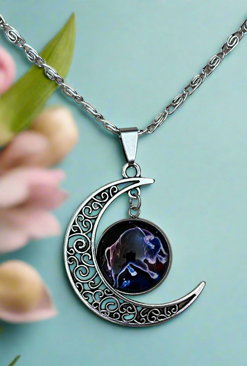 Taurus Constellation Moon Pendant & Necklace