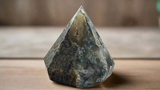 Moss Agate Faceted Tower (Freeform Point)